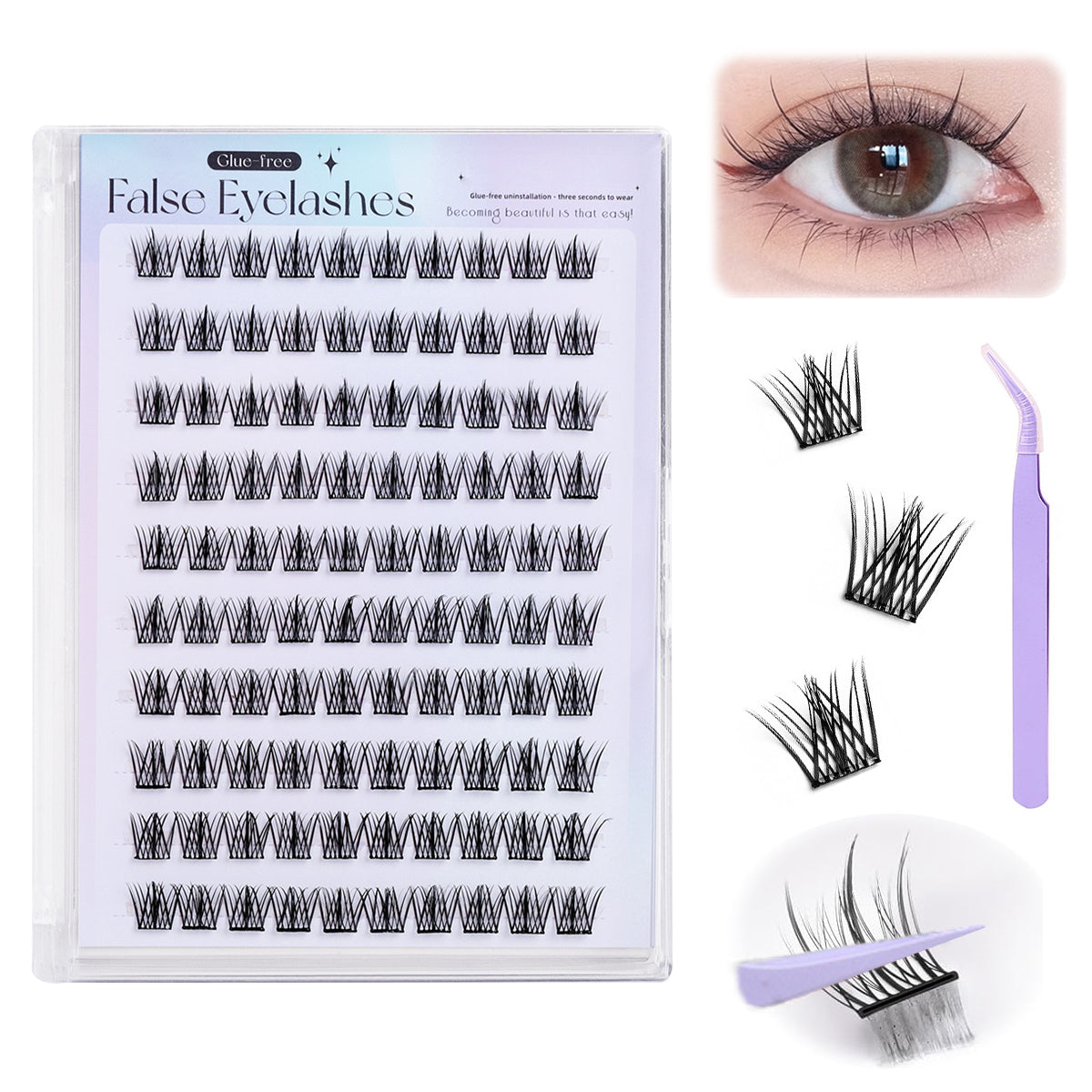 MAYCREATE® 120Pcs Self Adhesive Eyelashes, Self Adhesive Eyelash Clusters, Lash Clusters Press On Lashes Self Stick Cluster Lashes Pre Glued Eyelash Clusters with Tweezer No Glue Needed, 11-13mm MAYCREATE® 120Pcs Self Adhesive Eyelashes, Self Adhesive Eyelash Clusters, Lash Clusters Press On Lashes Self Stick Cluster Lashes Pre Glued Eyelash Clusters with Tweezer No Glue Needed, 11-13mm